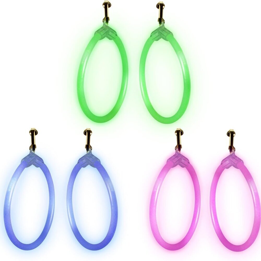 6 Pack - 2.5 Inch Glow Hoop Earrings Bulk Party Favors - Assorted Colors for Mar